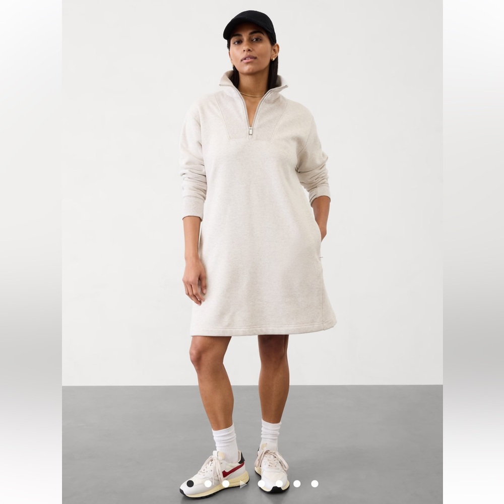 Athleta Cream Quarter-Zip Sweatshirt Dress